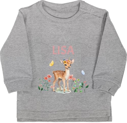 Baby Pullover Jungen Mädchen - REH mit Name personalisiert I Rehkitz I Rehe - 6/12 Monate - Grau meliert - Tier und Pulli Tiere Blumen Tieren Waldtiere personalisierte Kinder Geschenke von Geschenk mit Namen personalisiert by Shirtracer