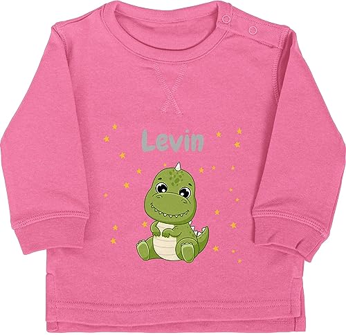 Baby Pullover Jungen Mädchen - Süßer Dino Dinosaurier Dinosaurus Dinomotiv - 12/18 Monate - Pink - Tier Tieren saurier Dinosaur Name personalisierte Dinosaurs personalisierter und Motiv Kinder von Geschenk mit Namen personalisiert by Shirtracer