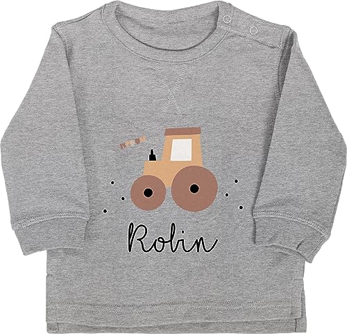 Baby Pullover Jungen Mädchen - Süßer Traktor Trecker Schlepper Bulldog - 12/18 Monate - Grau meliert - traktormotiv traktorfans traktorfahrer landwirt traktoren und name bauern geschenke fans von Geschenk mit Namen personalisiert by Shirtracer