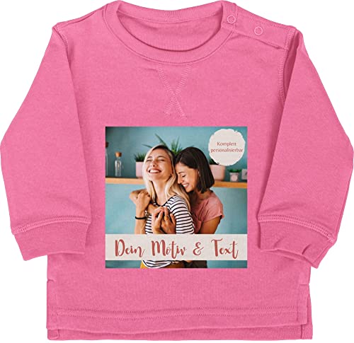 Baby Pullover Jungen Mädchen - eigenem - Eigenes Foto I Eigenes Bild - 12/18 Monate - Pink - selbst drucken Photo Pulli selber gestalten Custom Babykleidung personalisiertes textfeld Sweatshirt von Geschenk mit Namen personalisiert by Shirtracer