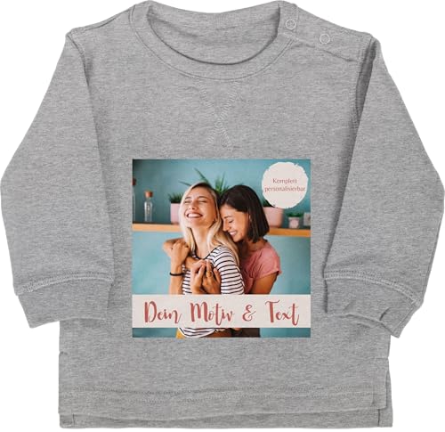 Baby Pullover Jungen Mädchen - eigenem - Eigenes Foto I Eigenes Bild - 18/24 Monate - Grau meliert - selbst drucken Photo Pulli selber gestalten Custom Sweatshirt personalisiertes textfeld von Geschenk mit Namen personalisiert by Shirtracer