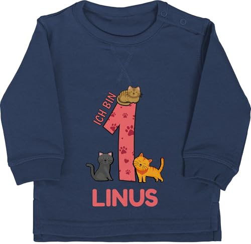 Baby Pullover Jungen Mädchen - Ich Bin 1 Name und lustige Katzen I Geschenk zum ersten Geburtstag I 1. Geburtstag - 12/18 Monate - Navy Blau - Kindermode Gifts for 1-Year-Old 1.Geburtstag von Geschenk mit Namen personalisiert by Shirtracer
