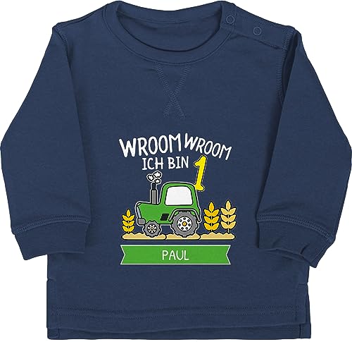 Baby Pullover Jungen Mädchen - 1. Geburtstag - Ich bin 1 Traktor Trecker Ich werde 1 Bulldog - 18/24 Monate - Navy Blau - gifts for 1-year-old 1.geburtstag jahr sweater eins pullover. 1st birthday von Geschenk mit Namen personalisiert by Shirtracer
