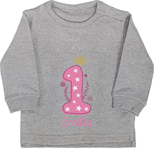 Baby Pullover Jungen Mädchen - 1. Geburtstag - Ich Bin EINS - 12/18 Monate - Grau meliert - Geburtstagskind 1 Geschenke für einjährigen one personalisierte Schon Mein erstes jetzt zum ersten von Geschenk mit Namen personalisiert by Shirtracer