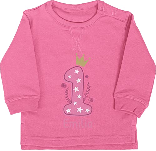 Baby Pullover Jungen Mädchen - 1. Geburtstag - Ich bin EINS - 12/18 Monate - Pink - 1 jahr geschenke für 1jahrige 1.geburtstag name zum einjährigen ehretag one years old erster ersten erste mein von Geschenk mit Namen personalisiert by Shirtracer