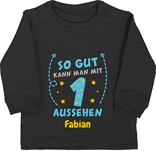 Baby Pullover Jungen Mädchen - 1. Geburtstag - So gut kann Man mit 1 Aussehen - 12/18 Monate - Schwarz - einjährigen für 1-jährigen zum ich Bin Schon Baby+personalisierte+Geschenke Jahr von Geschenk mit Namen personalisiert by Shirtracer