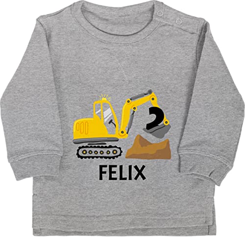 Baby Pullover Jungen Mädchen - 2. Geburtstag - Bagger mit Namen zum Zweiten - 18/24 Monate - Grau meliert - 2 Jahre Name Sweatshirt Zwei Pulli Mein personalisierter Years zweijähriger und von Geschenk mit Namen personalisiert by Shirtracer