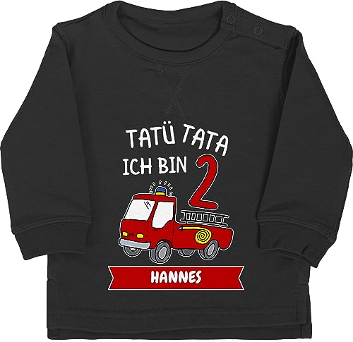 Baby Pullover Jungen Mädchen - 2. - Tatü Tata Ich Bin 2 - Feuerwehr Zweiter Geburtstag - 18/24 Monate - Schwarz - Zwei Jahre Name personalisierter Years Geburtstags 2.Geburtstag tatütata Pulli von Geschenk mit Namen personalisiert by Shirtracer