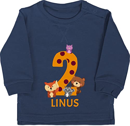 Baby Pullover Jungen Mädchen - 2. Geburtstag - Waldtiere - Bär Waschbär Fuchs Eule zum Zweiten - 18/24 Monate - Navy Blau - 2 jahre name zwei geschenke mein years zweijähriger geburtstags von Geschenk mit Namen personalisiert by Shirtracer