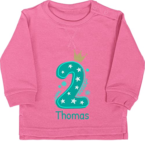 Baby Pullover Jungen Mädchen - 2. Geburtstag - Zahl Zwei mit Krone und Name zum Zweiten - 18/24 Monate - Pink - 2 Jahre Years Geschenke zweijähriger Mein Geburtstags 2.Geburtstag personalisierter von Geschenk mit Namen personalisiert by Shirtracer