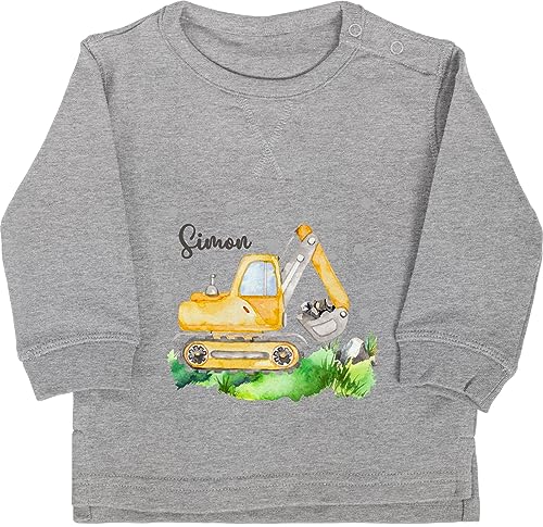 Baby Pullover Jungen Mädchen - Bagger Baggerfahrer Geschenk - 18/24 Monate - Grau meliert - Fahrzeug baustellen baufahrzeug Baustelle Fahrzeuge und Name Junge Kita von Geschenk mit Namen personalisiert by Shirtracer