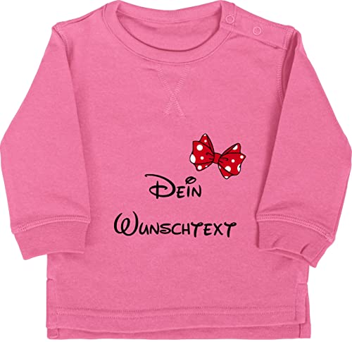 Baby Pullover Jungen Mädchen - Aufdruck selbst gestalten - Wunschtext Schleife - 12/18 Monate - Pink - und Name personalisierter Text personalisiertes beschriften selber eigenem Schriftzug drucken von Geschenk mit Namen personalisiert by Shirtracer