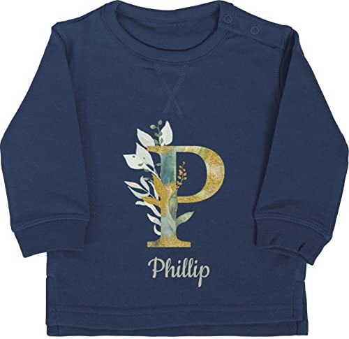 Baby Pullover Jungen Mädchen - Bekleidung kreativ Name und Anfangsbuchstabe - Namens Geschenk - 6/12 Monate - Navy Blau - personalisierte Sweatshirt Buchstabe personalisierter anfangsbuchstaben von Geschenk mit Namen personalisiert by Shirtracer