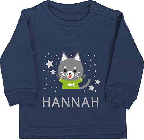 Baby Pullover Jungen Mädchen - Katzen - Bild Comic Katze lustig und Dein Name - 18/24 Monate - Navy Blau - katzenmotiv katzenliebhaber für katzenbesitzerin cats der kinder katzenmotiven von Geschenk mit Namen personalisiert by Shirtracer