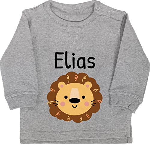 Baby Pullover Jungen Mädchen - Löwen - Süßer Löwe - Kindergarten Kita - 18/24 Monate - Grau meliert - Name Sweatshirt personalisierte Geschenke wunschtext und Kindergartenkind Leo Lowe von Geschenk mit Namen personalisiert by Shirtracer