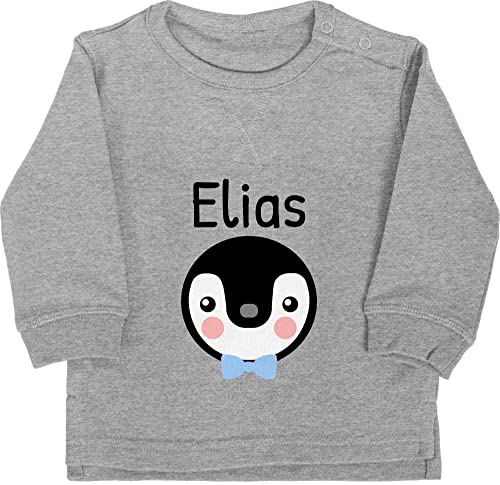 Baby Pullover Jungen Mädchen - Name anpassbar - Süßer Pinguin - 12/18 Monate - Grau meliert - personalisiertes Sweatshirt Kinder personalisierte Geschenke Pinguinen Pinguine Kindergarten von Geschenk mit Namen personalisiert by Shirtracer