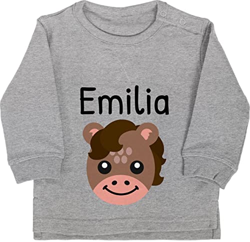 Baby Pullover Jungen Mädchen - Pferde - Süßes Pferd - 6/12 Monate - Grau meliert - pferdegeschenk Kind Sweatshirt personalisiertes pferdezubehör pferdemotiv pferden Name personalisierte Spruch von Geschenk mit Namen personalisiert by Shirtracer