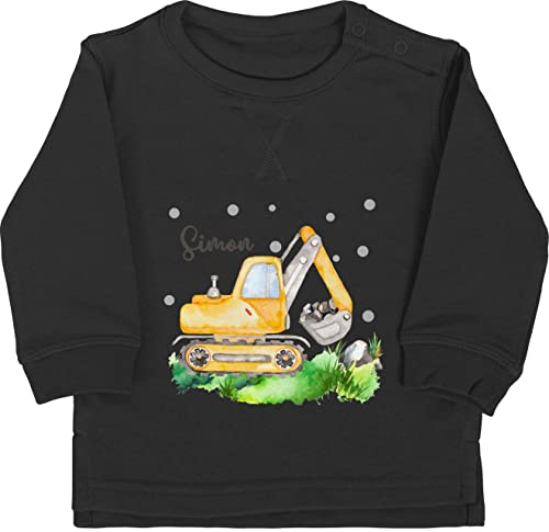 Baby Pullover Jungen Mädchen - Bagger Baggerfahrer Geschenk - 18/24 Monate - Schwarz - Fahrzeuge Baustelle Fahrzeug baustellen baufahrzeug Name und Junge Kita von Geschenk mit Namen personalisiert by Shirtracer