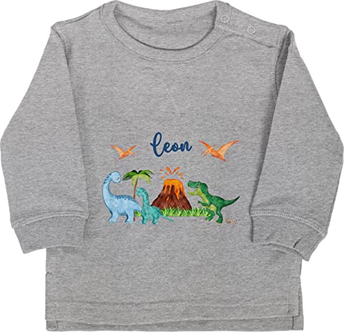 Baby Pullover Jungen Mädchen - Dinosaurier Dino Dinos - 18/24 Monate - Grau meliert - Tier Dinosaurs Tieren Tiere saurier Name Motiv Kinder Schulkind und personalisierter Einschulung wütender von Geschenk mit Namen personalisiert by Shirtracer