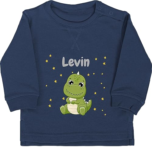 Baby Pullover Jungen Mädchen - Süßer Dino Dinosaurier Dinosaurus Dinomotiv - 12/18 Monate - Navy Blau - saurier Tieren Tier Motiv Kinder und personalisierter von Geschenk mit Namen personalisiert by Shirtracer