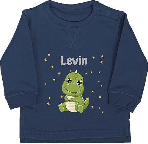 Baby Pullover Jungen Mädchen - Süßer Dino Dinosaurier Dinosaurus Dinomotiv - 12/18 Monate - Navy Blau - Tier Tieren saurier Dinosaur Name personalisierte Dinosaurs personalisierter und von Geschenk mit Namen personalisiert by Shirtracer