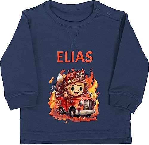 Baby Pullover Jungen Mädchen - Feuerwehr Junge Feuerwehr Kinder - 12/18 Monate - Navy Blau - feuerwehrgeschenk Babykleidung jugendfeuerwehr Pulli Feuerwehrauto Feuerwehrfrau personalisierte Name von Geschenk mit Namen personalisiert by Shirtracer