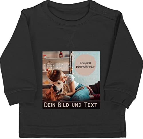 Baby Pullover Jungen Mädchen - eigenem - Foto Bild Geschenk - 12/18 Monate - Schwarz - selbst gestaltet personalisierten Druck eigenen Fotos zum Bedrucken individuell gestaltete selber designen von Geschenk mit Namen personalisiert by Shirtracer