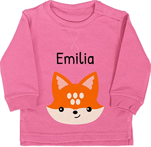 Baby Pullover Jungen Mädchen - Süßer schlauer Fuchs - 12/18 Monate - Pink - Babykleidung personalisierte Name Kindergarten Sweatshirt Geschenke Kind personalisiertes +mit+Fuchs Kita Oberteil von Geschenk mit Namen personalisiert by Shirtracer