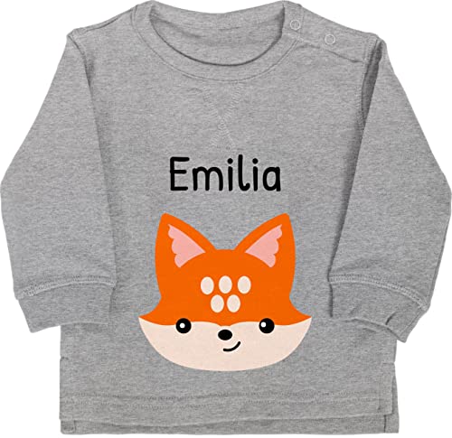 Baby Pullover Jungen Mädchen - Süßer schlauer Fuchs - 6/12 Monate - Grau meliert - personalisierte Geschenke Kind Sweatshirt Name Kindergarten personalisiertes +mit+Fuchs Kinder Oberteil Kita von Geschenk mit Namen personalisiert by Shirtracer