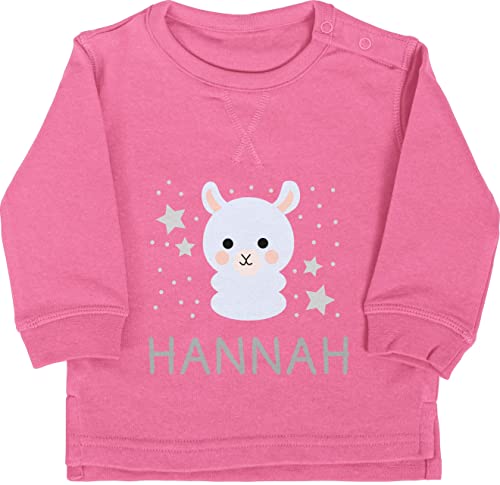 Baby Pullover Jungen Mädchen - Lama Bild lustig und Dein Name - 6/12 Monate - Pink - personalisiertes Sweatshirt Kinder Kindergarten personalisierte von Geschenk mit Namen personalisiert by Shirtracer