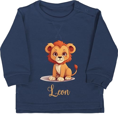 Baby Pullover Jungen Mädchen - Löwen - Löwe König der Tiere LEU mit Namen - Zootiere Tiermotiv - 12/18 Monate - Navy Blau - löwenmotiv Leon Pulli Tier Name Lion Leo Lions Loewen löwe. von Geschenk mit Namen personalisiert by Shirtracer