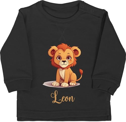 Baby Pullover Jungen Mädchen - Löwen - Löwe König der Tiere LEU mit Namen - Zootiere Tiermotiv - 12/18 Monate - Schwarz - Leo Name personalisiertes wunschtext und löwenmotiv Leon Tier Lions von Geschenk mit Namen personalisiert by Shirtracer