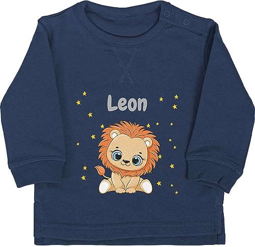 Baby Pullover Jungen Mädchen - Süßer Löwe Löwen Löwenmotiv König der Tiere Lion - 6/12 Monate - Navy Blau - Leo Lions Tier Name und personalisierte wunschtext personalisiertes von Geschenk mit Namen personalisiert by Shirtracer