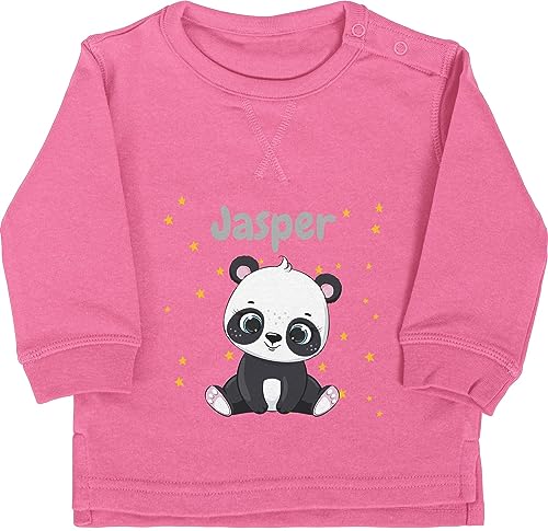 Baby Pullover Jungen Mädchen - Süßer Panda Pandabär Pandabären - 6/12 Monate - Pink - Name Pulli bär personalisierte personalisierter von Geschenk mit Namen personalisiert by Shirtracer