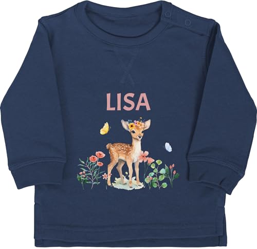 Baby Pullover Jungen Mädchen - REH Rehkitz Rehe Rehgeweih - 12/18 Monate - Navy Blau - Waldtiere Tiere Tieren Tier personalisierte Kinder Geschenke Name von Geschenk mit Namen personalisiert by Shirtracer