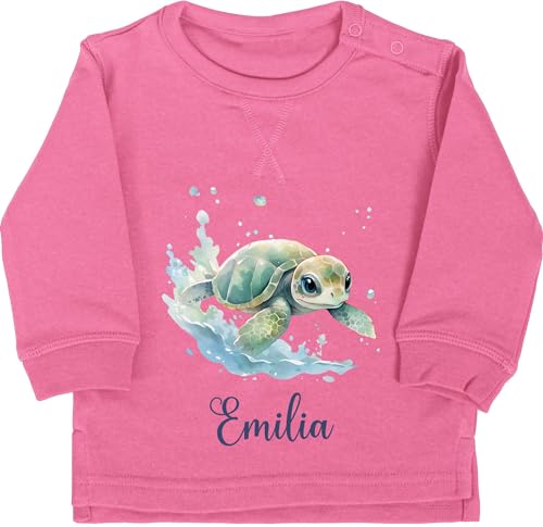 Baby Pullover Jungen Mädchen - Zootiere - Schildkröte Panzertier - 12/18 Monate - Pink - schildkröten und schildkrötenmotiv personalierten Turtles für Kinder Geschenke Thema personalisierte von Geschenk mit Namen personalisiert by Shirtracer