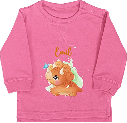 Baby Pullover Jungen Mädchen - Tiere - Saurier Dinosaurier Urzeittier Dinos Dino - 12/18 Monate - Pink - personalisierte Geschenke Name Sweatshirt Tieren Tier und Personalisieren Personalized von Geschenk mit Namen personalisiert by Shirtracer