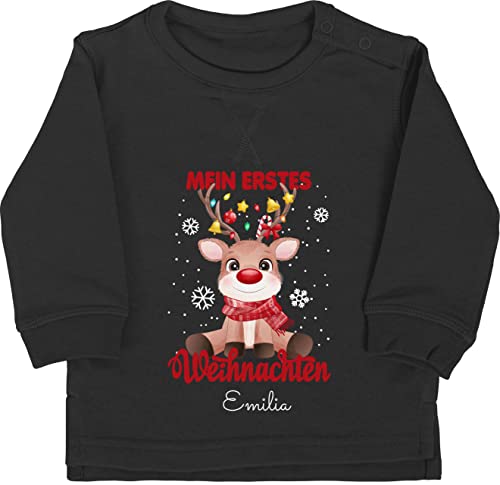 Baby Pullover Jungen Mädchen - Geschenke - Mein erstes Weihnachten - Wunschname - 12/18 Monate - Schwarz - Sweatshirt weinachts First Christmas Pulli weihnachtliche erste Weihnachts weihnacht Name von Geschenk mit Namen personalisiert by Shirtracer