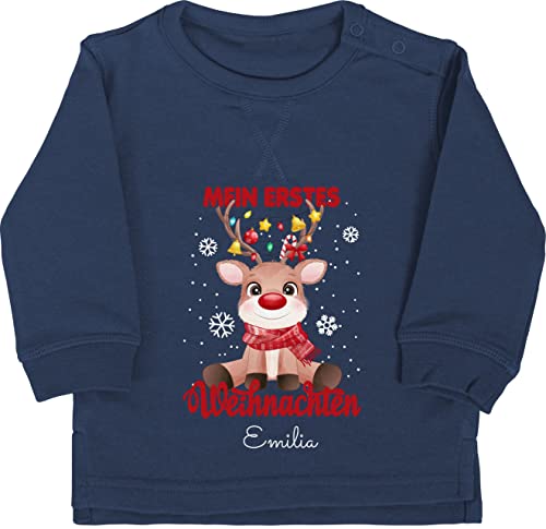 Baby Pullover Jungen Mädchen - Geschenke - Mein erstes Weihnachten - Wunschname - 6/12 Monate - Navy Blau - Oberteil personalisiertes Weihnachts My First Christmas Babykleidung Weinachten 1 von Geschenk mit Namen personalisiert by Shirtracer