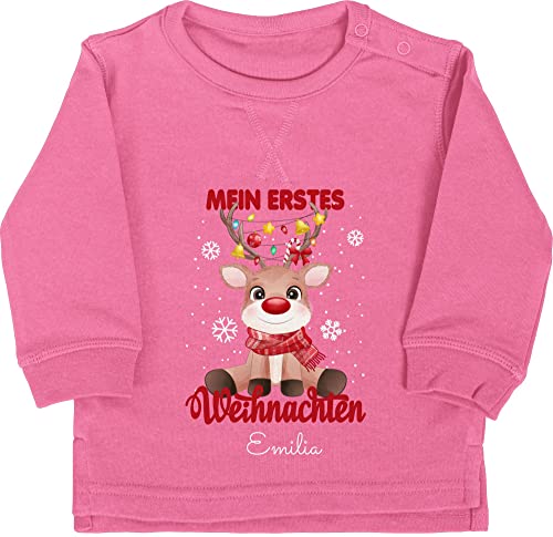 Baby Pullover Jungen Mädchen - Geschenke - Mein erstes Weihnachten - Wunschname - 6/12 Monate - Pink - Christmas 1 Pulli Weihnachts 1. Sweater weihnachtliche First Sweatshirt weinachts erste von Geschenk mit Namen personalisiert by Shirtracer