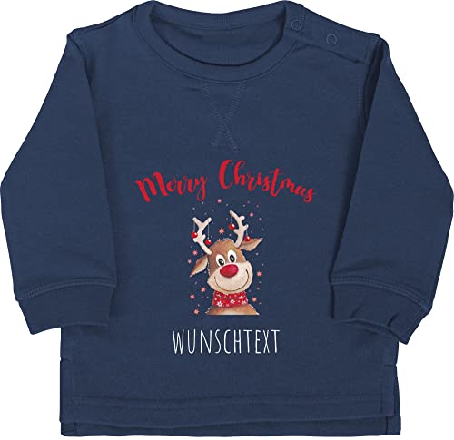 Baby Pullover Jungen Mädchen - Weihnachten Geschenke - Merry Christmas Rentier mit Sternen - 12/18 Monate - Navy Blau - weihnachtliche weinachts Weihnachts Name zu Frohe vor personalisierte von Geschenk mit Namen personalisiert by Shirtracer