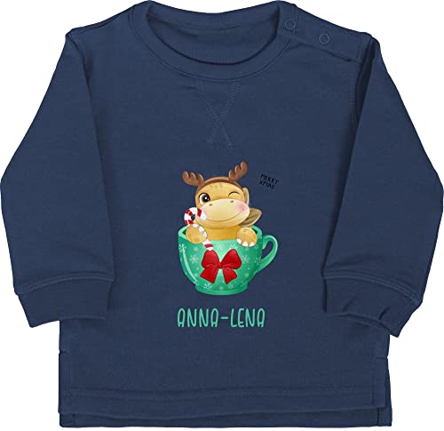 Baby Pullover Jungen Mädchen - Weihnachten Geschenke - Merry Xmas Dino grün - Wunschname - 6/12 Monate - Navy Blau - weihnachtliches personalisiertes Weihnachts Christmas Weinachten weinachts von Geschenk mit Namen personalisiert by Shirtracer