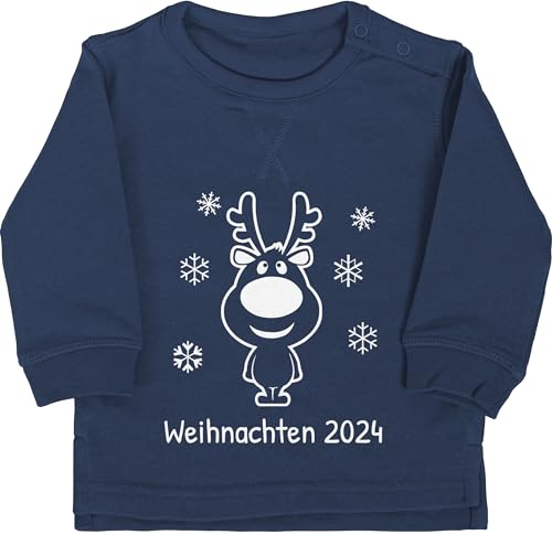 Baby Pullover Jungen Mädchen - Weihnachten Geschenke - Weihnachtsreh REH - 12/18 Monate - Navy Blau - personalisiertes Weihnachts Christmas weihnachtliches zu Name Frohe personalisierte vor von Geschenk mit Namen personalisiert by Shirtracer