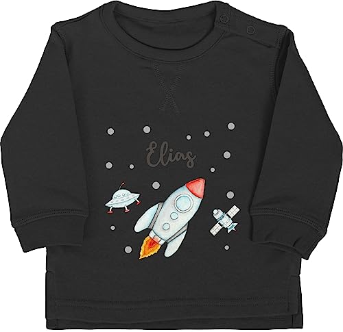 Baby Pullover Jungen Mädchen - Weltall - Rakete Flugrakete Raumfahrt Weltraum Astronaut Geschenk - 12/18 Monate - Schwarz - NASA raketen Pulli Planeten Astronauten von Geschenk mit Namen personalisiert by Shirtracer