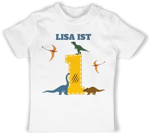 Baby T-Shirt Mädchen Jungen - 1. - 1 Geburtstag Dinosaurier Dino - 12/18 Monate - Weiß - geburtstagsshirt one 1.Geburtstag zum Tshirt First Birthday Girl Outfit eins Shirt von Geschenk mit Namen personalisiert by Shirtracer