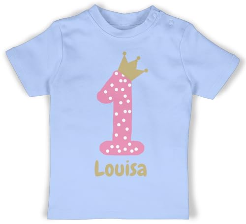 Baby T-Shirt Mädchen Jungen - 1. - Erster Geburtstag Einjähriger Erstes Lebensjahr Babys erster Geburtstag - 12/18 Monate - Babyblau - geburtstagsshirt+1+Jahr ich Bin 1 Outfit von Geschenk mit Namen personalisiert by Shirtracer