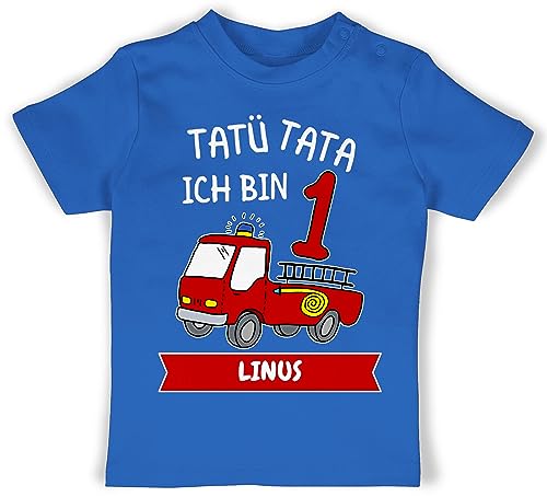 Baby T-Shirt Mädchen Jungen - 1. Geburtstag - Tatü Tata Ich Bin 1 - Tatütata ich werde 1 Feuerwehrauto ist da - 12/18 Monate - Royalblau - geburtstagsshirt one 1.Geburtstag Tshirt von Geschenk mit Namen personalisiert by Shirtracer