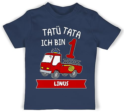 Baby T-Shirt Mädchen Jungen - 1. Geburtstag - Tatü Tata Ich Bin 1 - Tatütata ich werde 1 Feuerwehrauto ist da - 18/24 Monate - Navy Blau - Mein erster geburtstagstshirt Junge erstes von Geschenk mit Namen personalisiert by Shirtracer