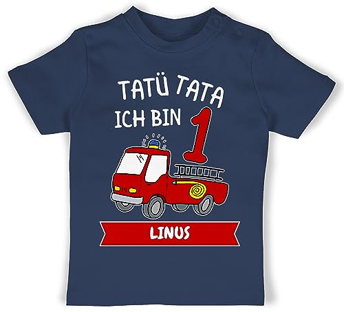 Baby T-Shirt Mädchen Jungen - 1. Geburtstag - Tatü Tata Ich Bin 1 - Tatütata ich werde 1 Feuerwehrauto ist da - 18/24 Monate - Navy Blau - geburtstagsshirt one 1.Geburtstag Tshirt von Geschenk mit Namen personalisiert by Shirtracer