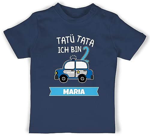 Baby T-Shirt Mädchen Jungen - 2. Geburtstag - Ich Bin 2 Polizei TatüTata ich werde 2 Polizeiauto - 18/24 Monate - Navy Blau - Tshirt Zwei Shirt t Name Jahre geburtstagsshirt zweijähriger von Geschenk mit Namen personalisiert by Shirtracer